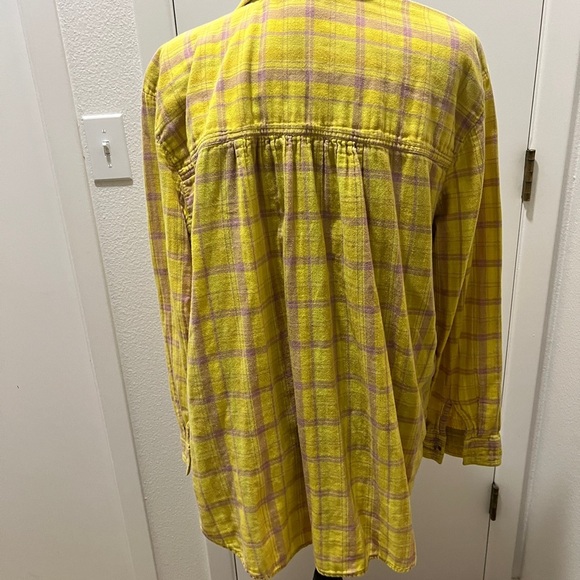 Seen Worn Kept Oversized Yellow Plaid Gauze Flannel Shirt L/XL - Picture 4 of 6